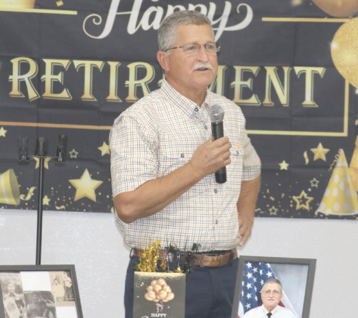 Retired Madison County Sheriff’s Office Col. Epp Richardson speaks at a luncheon held in his honor at the Madison Church of God Family Life Center on Tuesday, Oct. 7. [Rick Patrick/Greene Publishing, Inc.]